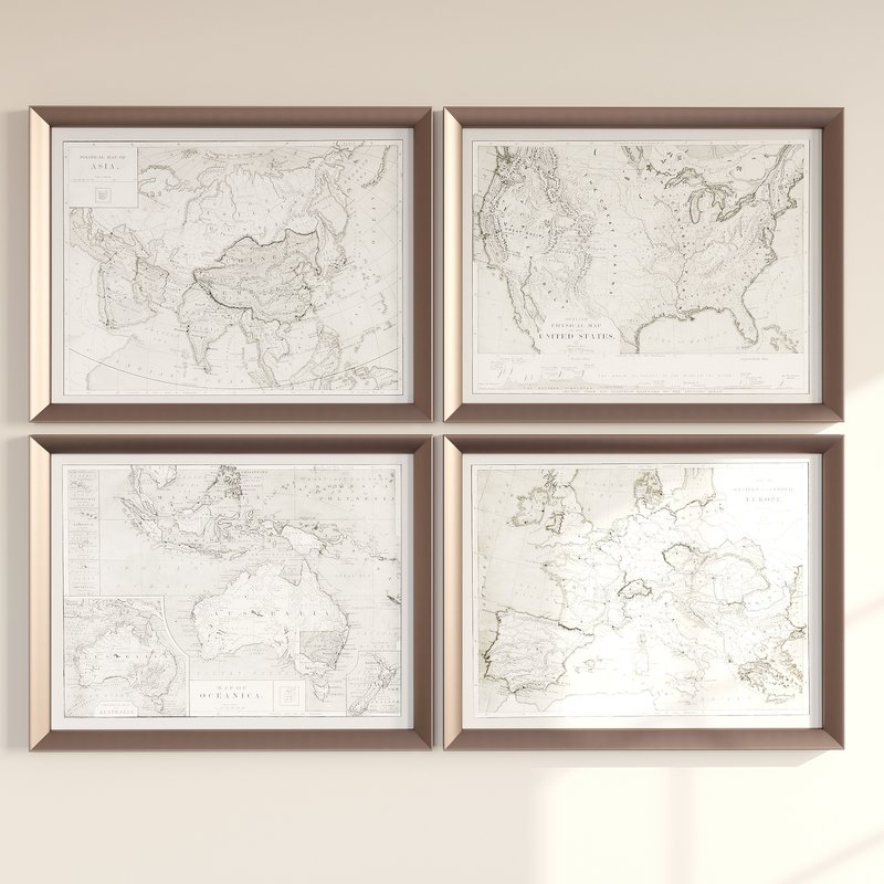 'World Maps' 4 Piece Framed Graphic Art Set - Image 0