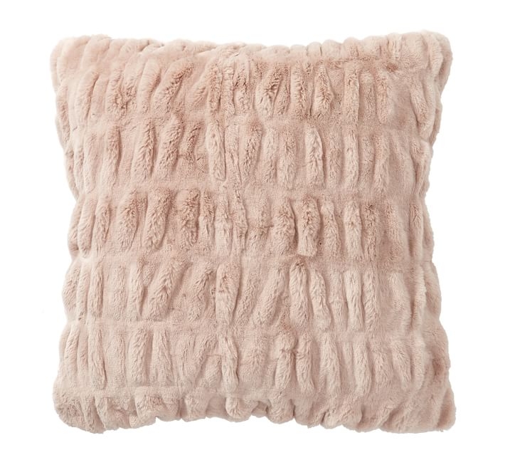 FAUX FUR RUCHED PILLOW COVER, 26", CHAMPAGNE BLUSH - Image 0