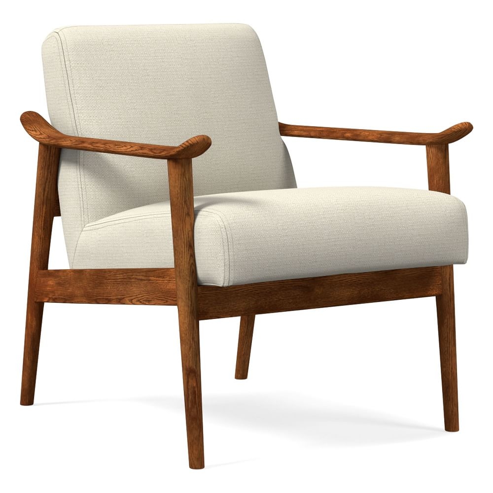 Set of 2: Midcentury Show Wood Chair, Poly, Yarn Dyed Linen Weave, Alabaster, Pecan - Image 0