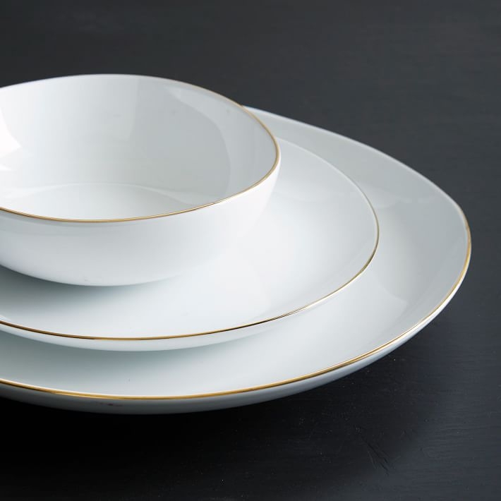 Organic Shaped Dinnerware Set - Metallic Rimmed Set Of 16 Dinnerware Set - Image 1