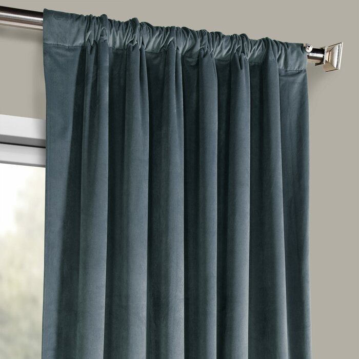 Livia Riverton Solid Heritage Plush Velvet Rod Pocket Single Curtain Panel, 96" L - Image 2