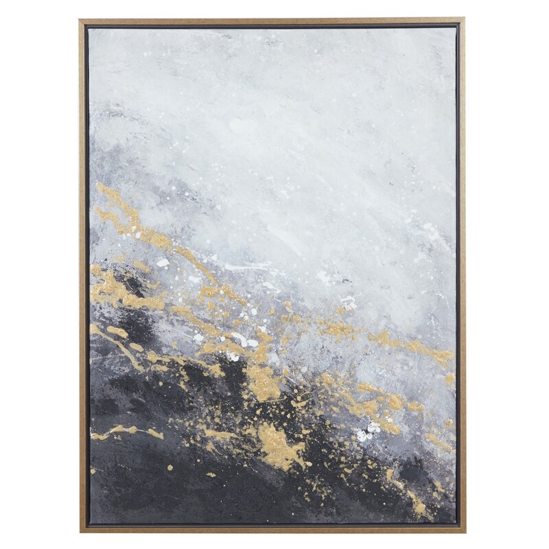 Rectangular Dark Gray & Gold Foil Abstract Corner Wall Art-Picture Frame Painting on Canvas, 30" x 40" - Image 0