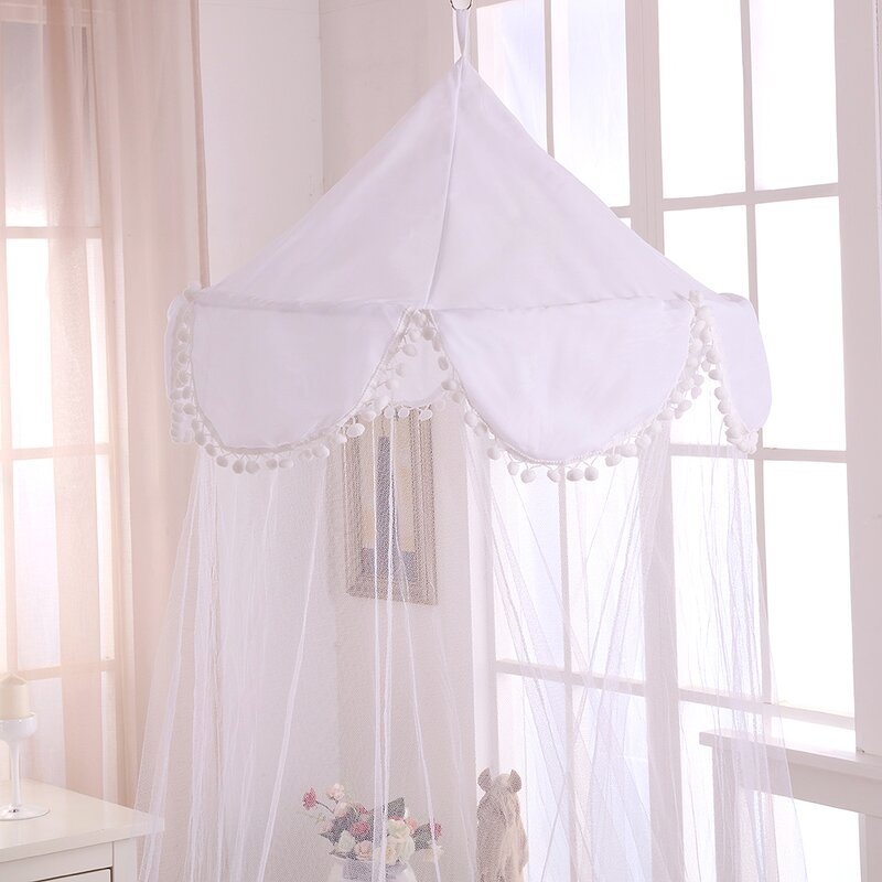 Edenfield Pom Pom Kids Collapsible Hoop Sheer Bed Canopy - Image 2