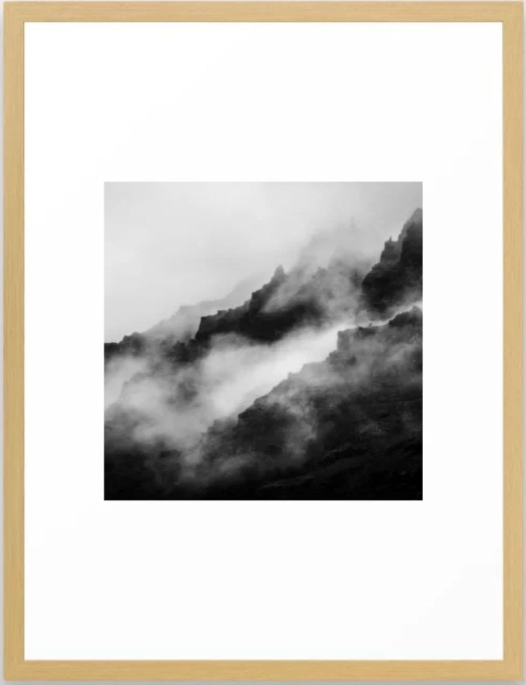 Foggy Mountains Black and White Framed Art Print - Image 0