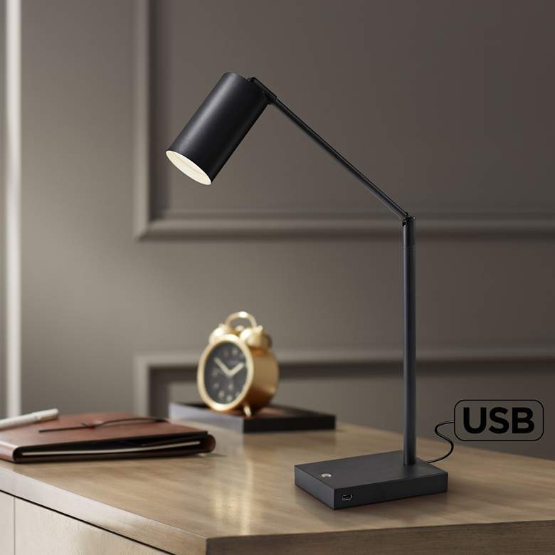 Colby Black Painted Metal LED Touch Desk Lamp with USB Port - Style # 71D27 - Image 1