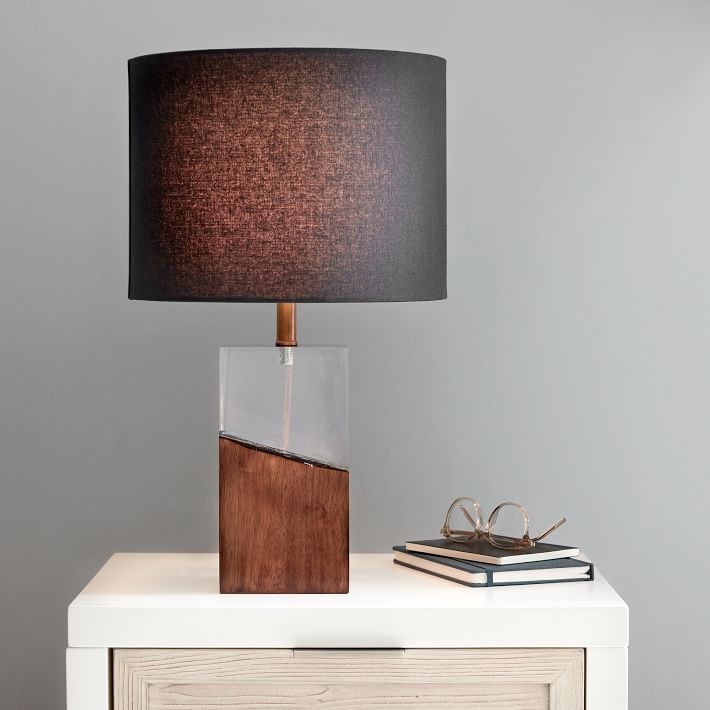 Charred Wood Table Lamp, Clear/Wood - Image 1