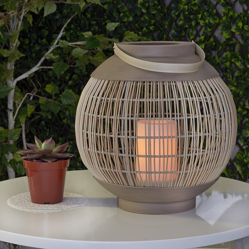 Round Basket Sand Battery Powered LED Outdoor Lantern - Image 1