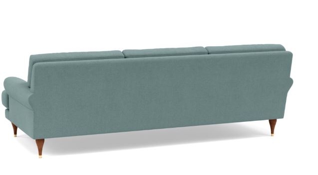 Maxwell Sofa with Blue Mist Fabric and Oiled Walnut with Brass Cap legs - Image 3