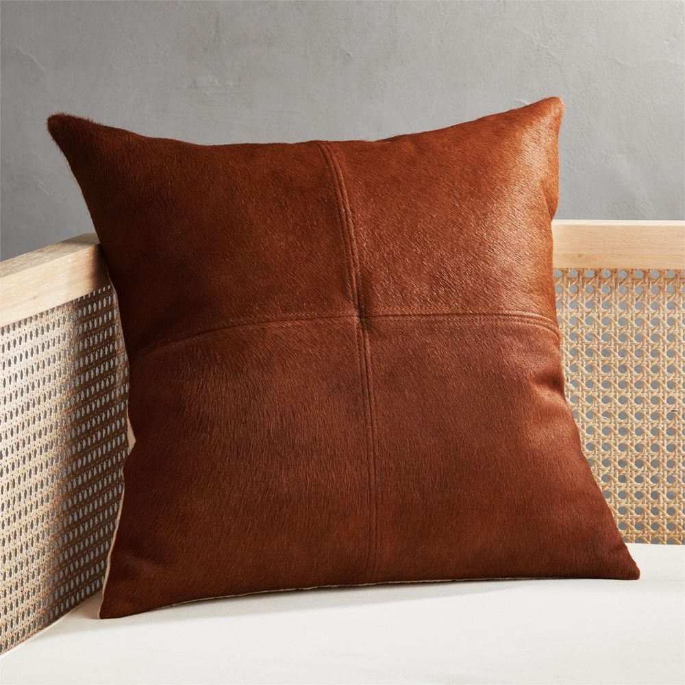 18" Light Brown Cowhide Pillow with Down-Alternative Insert - Image 1