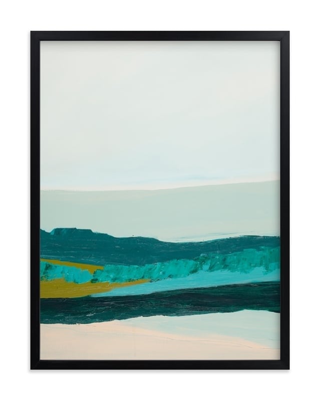 Abstract Seascape Jade Green - 18" x 24" - rich black wood frame - Image 0