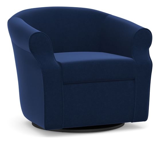 SoMa Lyndon Upholstered Swivel Armchair, Polyester Wrapped Cushions, Performance Everydayvelvet(TM) Navy - Image 0