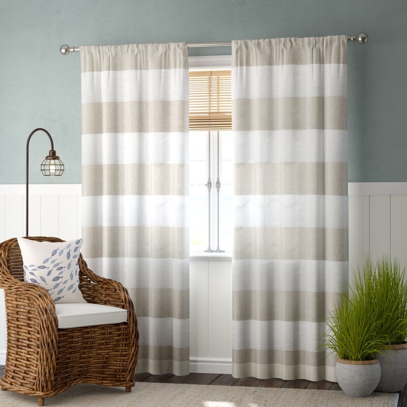 Plant City Striped Sheer Rod Pocket Curtain Panels (Set of 2) in Beige 108" - Image 0