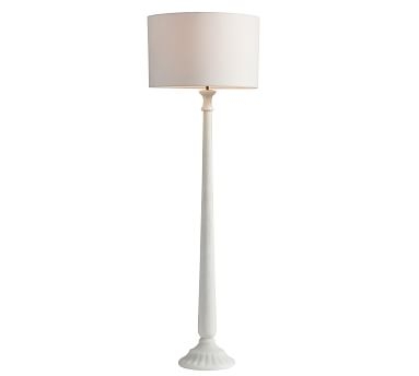 Noah Floor Lamp, Faux Alabaster Base With Large Gallery Straight SidedLinen Drum Shade, White - Image 4