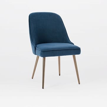 Mid-Century Upholstered Dining Chair, Performance Velvet, Lagoon (Set of 2) - Image 4