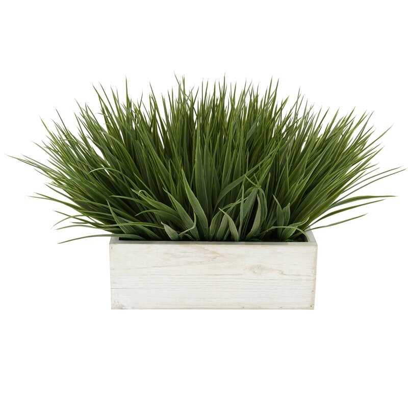 Artificial Onion Grass in Planter: Dark Green White  Base - Image 0
