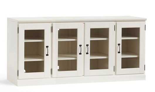 Printer's Glass TV Stand, Large, Artisanal, White stain - Glass Cabinet - Image 0