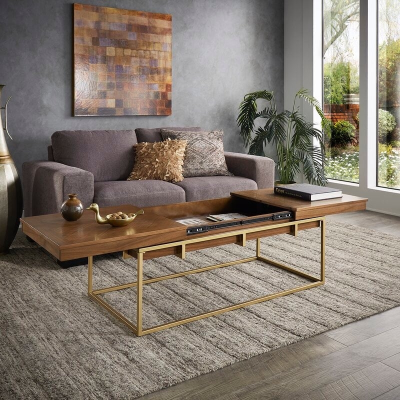 Hevyn Rectangular Coffee Table With Metal Base - Image 2