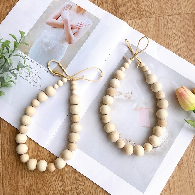 Set Of 2 Curtain Tie Backs Wood Bead Garland Decor Accessories,White (Set of 2) - Image 0