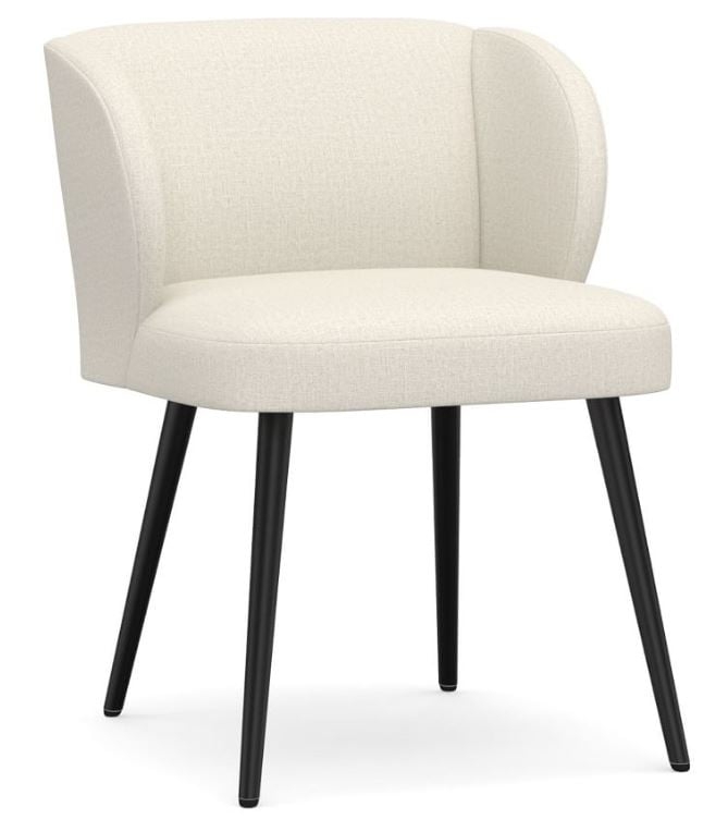 Wingback Upholstered Dining Side Chair, Bronze Leg, Performance Heathered Tweed Ivory - Image 0