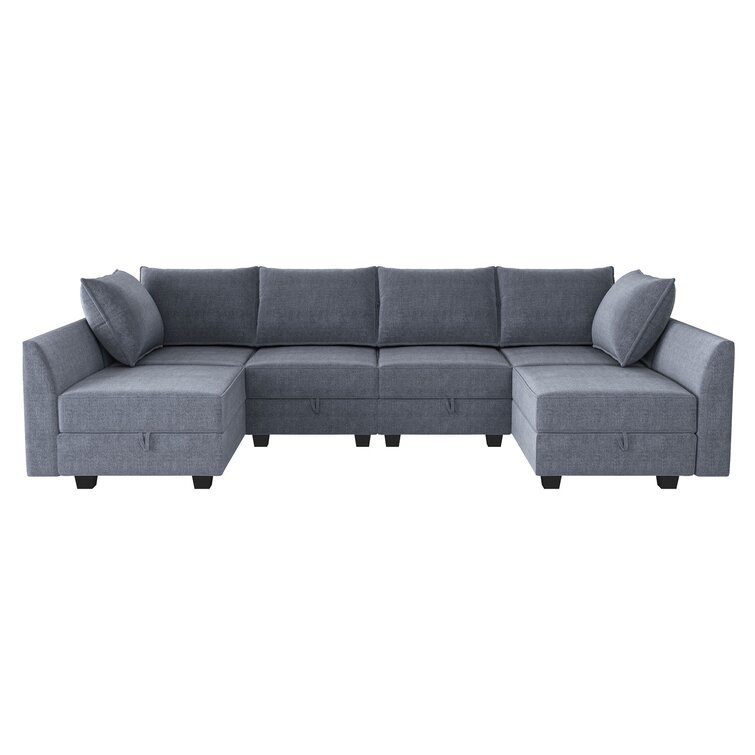 112.2" Wide Symmetrical Modular Sofa & Chaise with Ottoman - Image 0