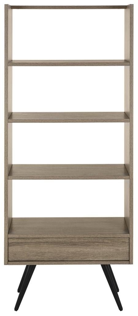 Terrence Retro Mid Century Wood Etagere - Oak/Black - Safavieh - Image 0