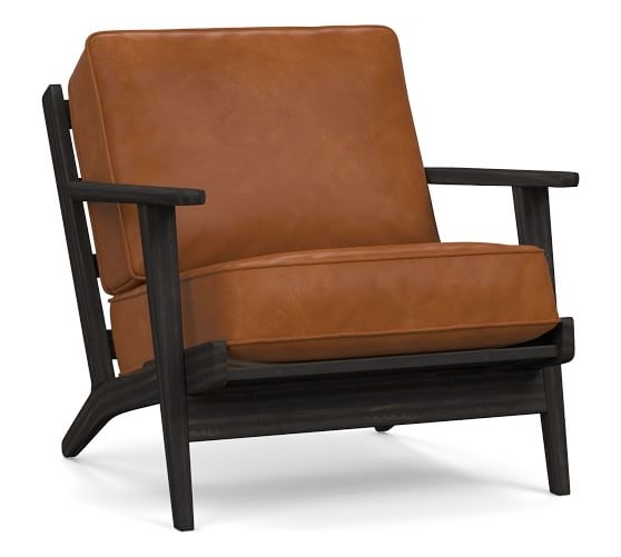 Raylan Leather Armchair with Black Frame, Down Blend Wrapped Cushions, Vintage Caramel - Image 0