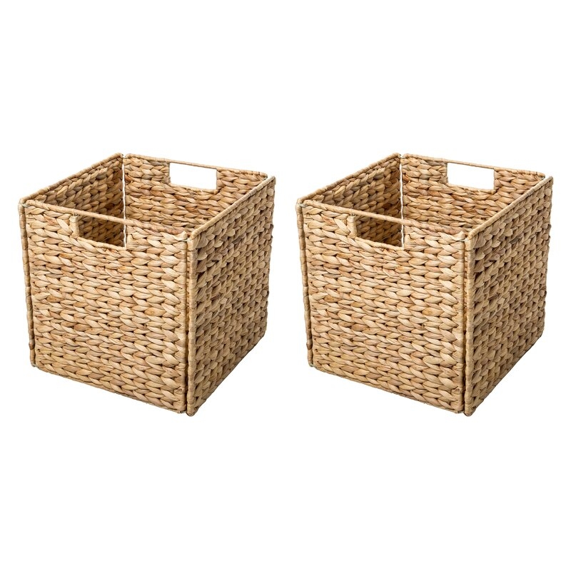 Hyacinth Foldable Storage Wicker Basket with Iron Wire Frame, set of 2 - Image 0