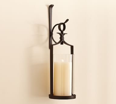 Artisanal Wall-Mount Candleholder, Pillar Lantern, 21", Set of 2 - Iron - Image 1