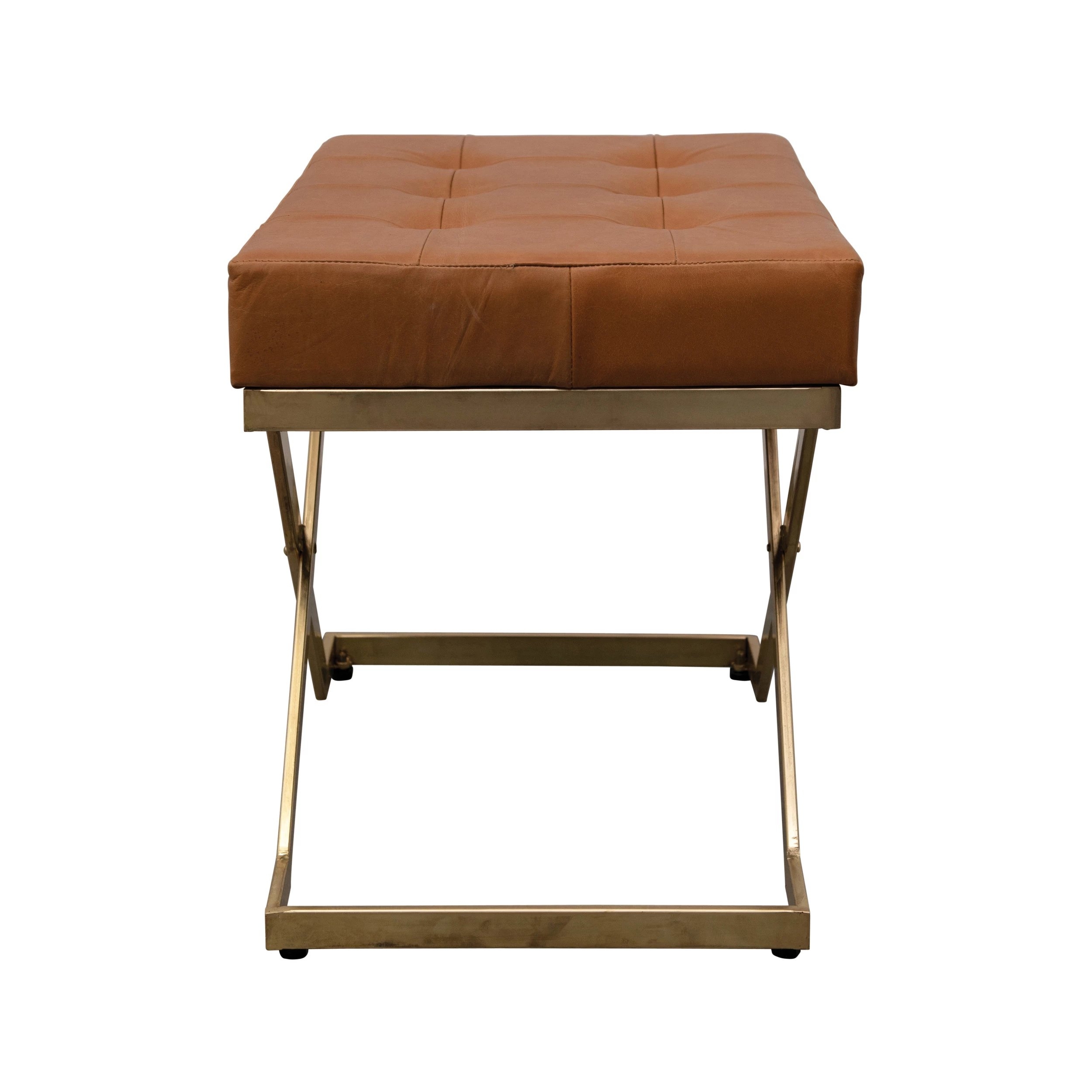 Tufted Leather Stool with Metal Legs - Image 2