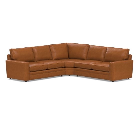 Pearce Square Arm Leather 3-Piece L-Shaped Wedge Sectional, Down Blend Wrapped Cushions, Leather Signature Maple - Image 0