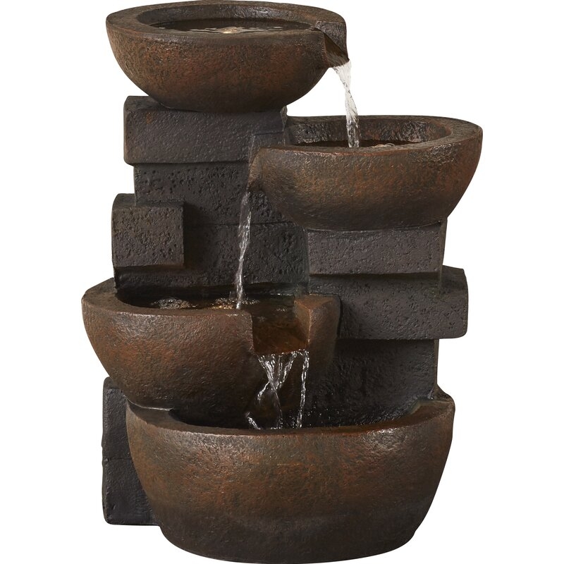 Resin/Fiberglass Zen Tiered Pots Fountain with LED Light - Image 1