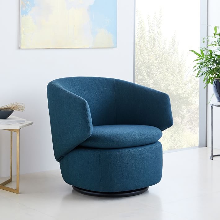 Crescent Swivel Chair, Performance Velvet, Lagoon - Image 0