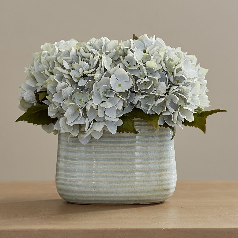 Hydrangea Centerpiece in Decorative Vase - Image 0