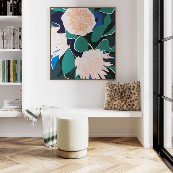 Ivy Cream Velvet Ottoman - Image 1