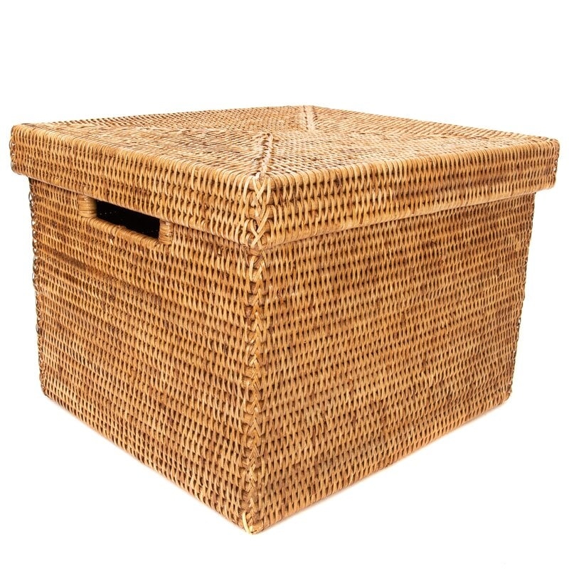 Rattan File Box with Lid and Cutout Handles -Honey Brown - Image 0