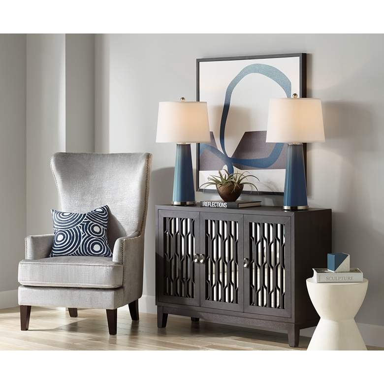 Color Plus Leo 29 1/2" Naval Blue Modern Glass Table Lamps Set of 2 - Image 2