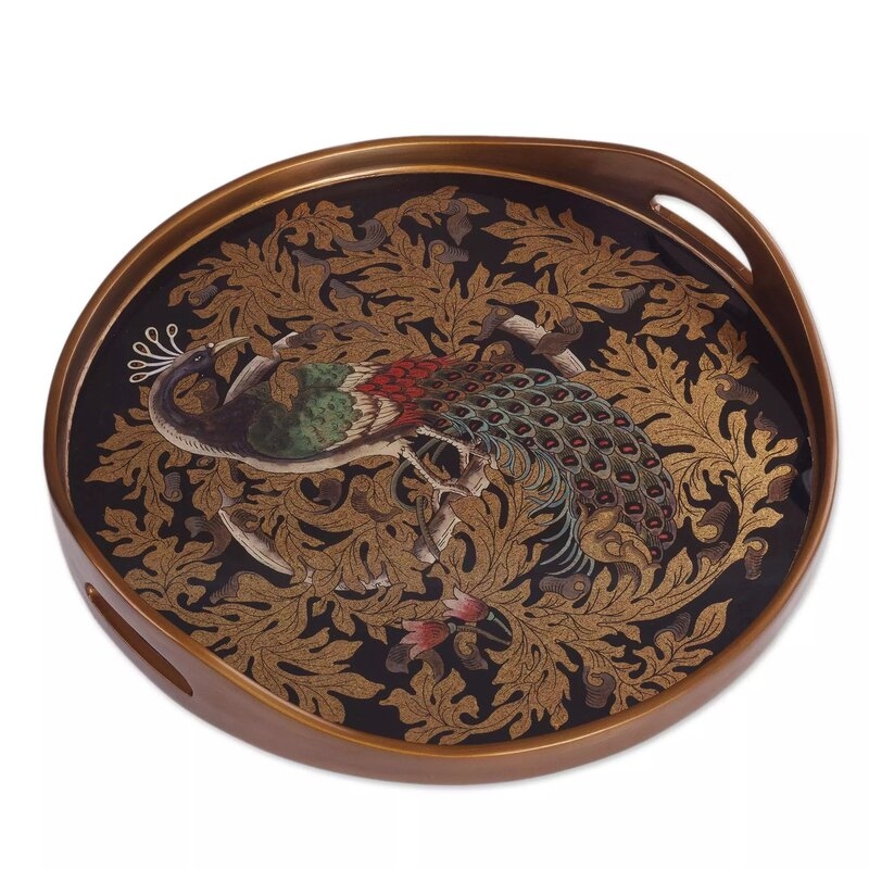 Odyssey Mystic Peacock Reverse Painted Glass Serving Tray - Image 0