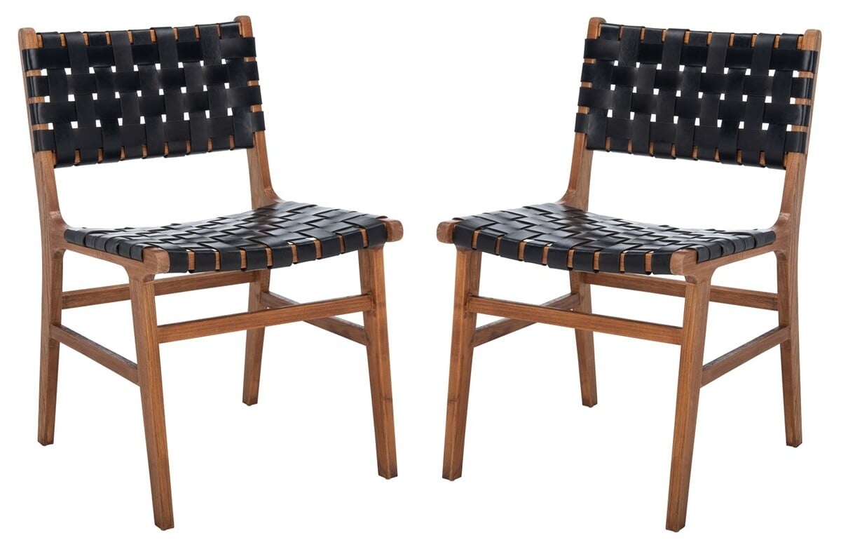 Taika Woven Leather Dining Chair (Set of 2) - Black/Natural - Arlo Home - Image 0