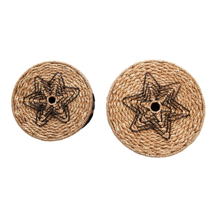 Handmade Woven Bankuan Baskets With Lids, Natural & Black, Set Of 2 - Image 2
