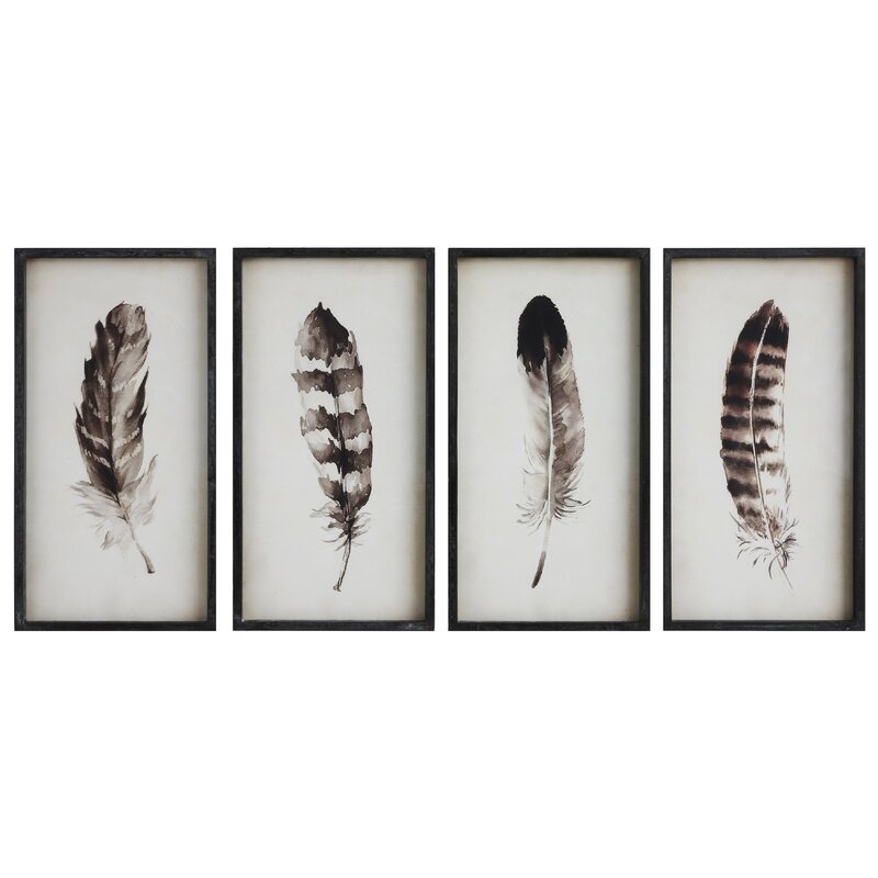 Englund Black & White Feather - 4 Piece Picture Frame Print Set on Wood - Image 0