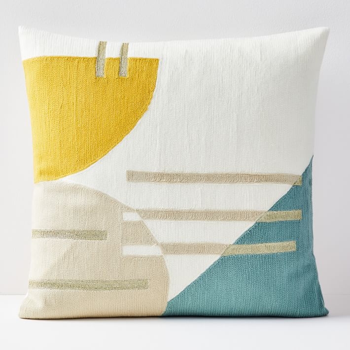 Crewel Balancing Shapes Pillow Covers Gold Half Circle - Image 0