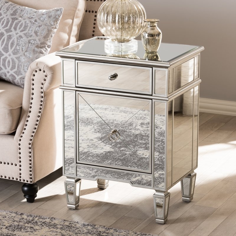 Beglin Hollywood Regency Glamour Style Mirrored 2 Drawer Nightstand - Image 1