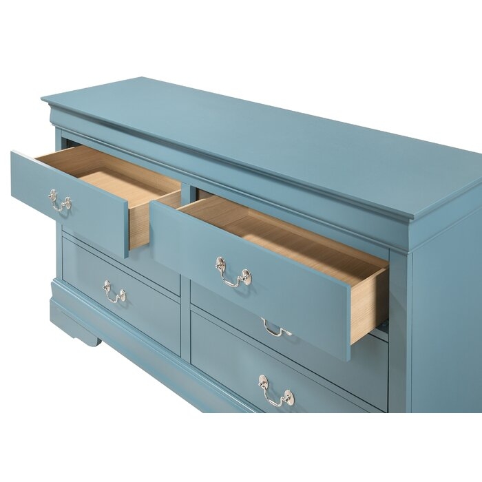 Louis Phillipe 6 Drawer Double Dresser, Blue - Image 1