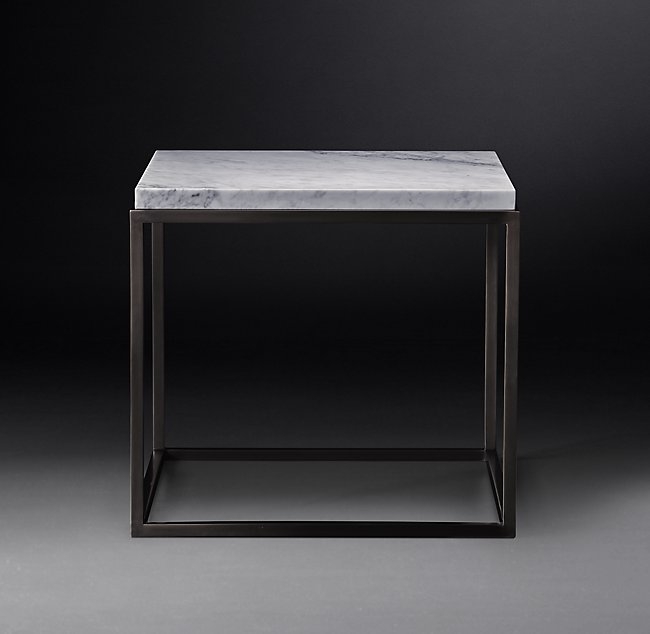 NICHOLAS MARBLE SIDE TABLE, White Marble & Bronze - Image 0