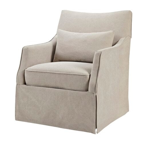 Martha Stewart London Farmhouse Skirted Swivel Chair with Lumbar Pillow - Image 1