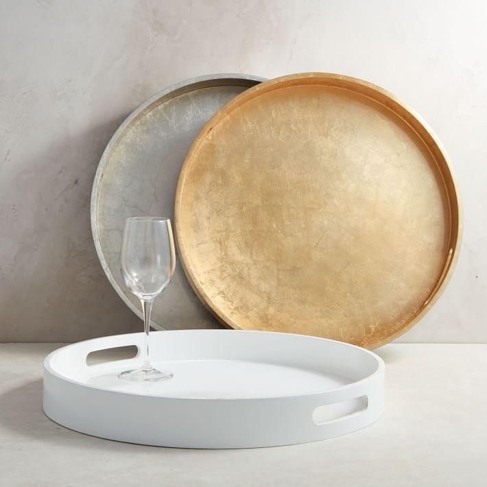 Wood + Lacquer Round Tray, 18", White - Image 1