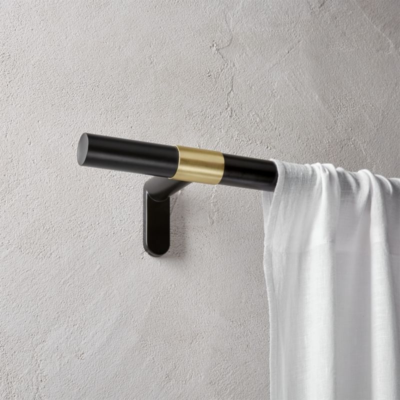 Seamless Black with Brass Band Curtain Rod Set 88"-120"x1"dia." - Image 1