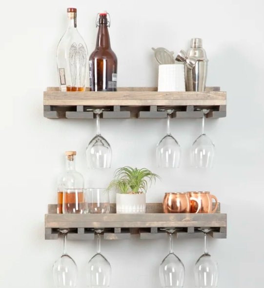 Bernardo Solid Wood Wall Mounted Wine Glass Rack- Gray - Image 0
