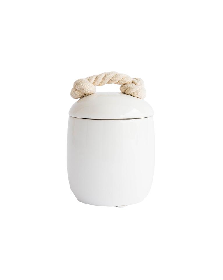 WHITE CANISTER WITH ROPE HANDLE, SMALL - Image 0