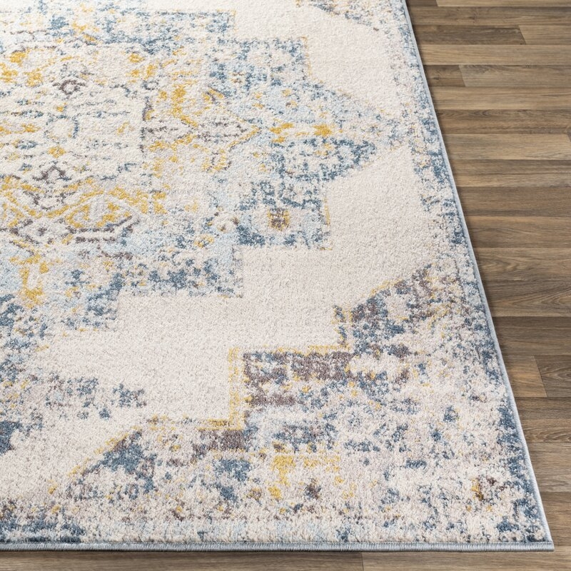 Walker Distressed Oriental Bright Yellow Area Rug - Image 3